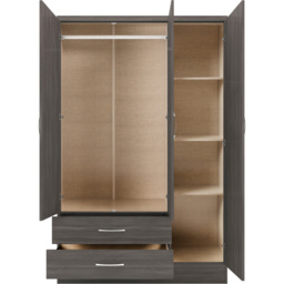 Seconique Nevada 3 Door 2 Drawer Black Wood Grain Mirrored Wardrobe - Size: 3 Door, 2 Drawer - Wilko - thumbnail 5