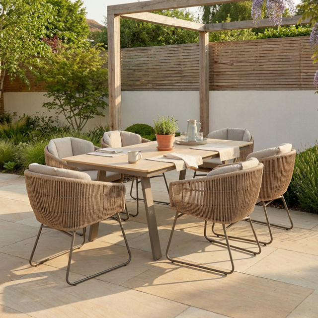 Manhattan Dining Set Beige - Size: 6 Seater - Wilko - image 1