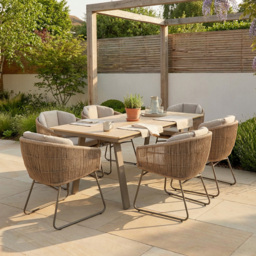 Manhattan Dining Set Beige - Size: 6 Seater - Wilko
