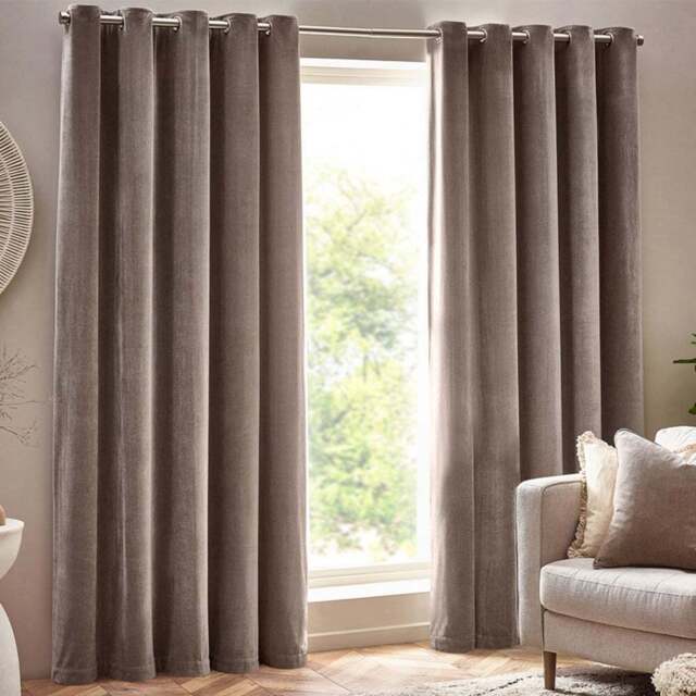 Yard Greige Heavy Chenille Velvet Eyelet Curtain 168 x 137cm - Size: W 137 x D 168cm - Grey - Yard Living - Wilko - image 1