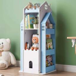 Living and Home 4 Tier Blue Rotating Kids Castle Bookshelf - Size: 4 Shelf - Wilko