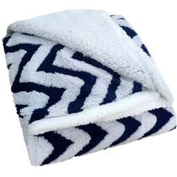 Velosso Navy Chevron Sherpa Throw 100 x 150cm - Wilko - thumbnail 1