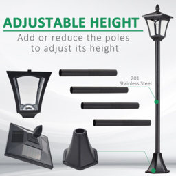 Outsunny Black LED Solar Lantern Lamp Post - Size: 18 x 18 x 160cm - Wilko - thumbnail 7