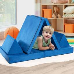 Costway 4 Piece Blue Kids Convertible Sofa Bed - Size: 91 x 38 x 37cm - Wilko