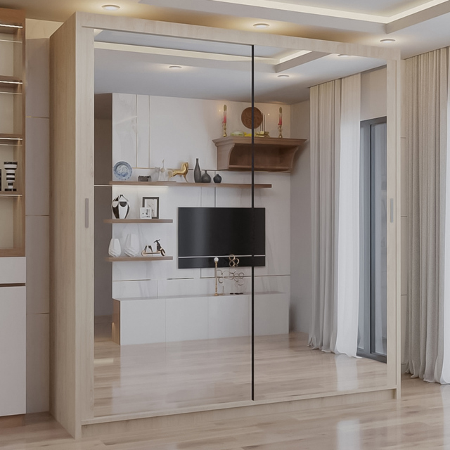 Sliding Wardrobes 4U 2 Sliding Door Oak Full Length Mirrored Wardrobe 120cm - Size: 2 Door - Brown - Wilko - image 1