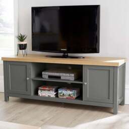Home Source Avon 2 Door 2 Shelf Graphite Grey Large TV Unit - Size: 50 x 39 x 130cm - Wilko