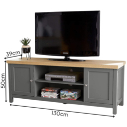 Home Source Avon 2 Door 2 Shelf Graphite Grey Large TV Unit - Size: 50 x 39 x 130cm - Wilko - thumbnail 4