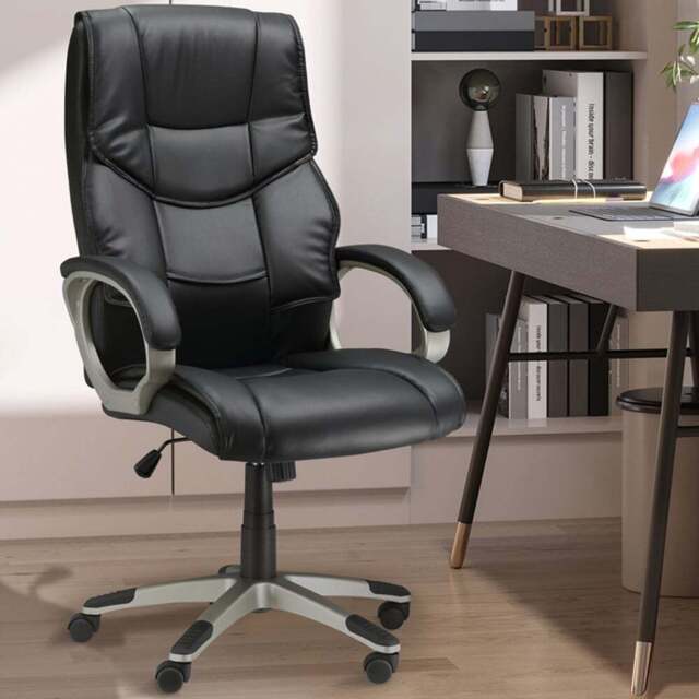 Portland Black Faux Leather Swivel Home Office Chair - Size: 68 x 73 x 124cm - Wilko - image 1