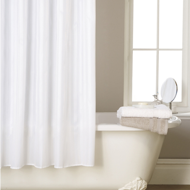 Waterline White Satin Stripe Shower Curtain - Size: 180cm - Wilko - image 1