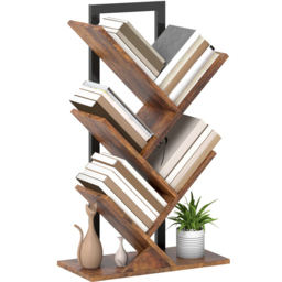 HOMCOM 4 Shelf Rustic Brown Steel Frame Tree Bookshelf - Size: 82 x 24 x 50cm - Wilko - thumbnail 3