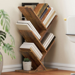 HOMCOM 4 Shelf Rustic Brown Steel Frame Tree Bookshelf - Size: 82 x 24 x 50cm - Wilko - thumbnail 1