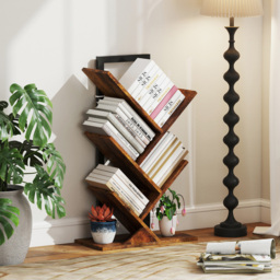 HOMCOM 4 Shelf Rustic Brown Steel Frame Tree Bookshelf - Size: 82 x 24 x 50cm - Wilko - thumbnail 7