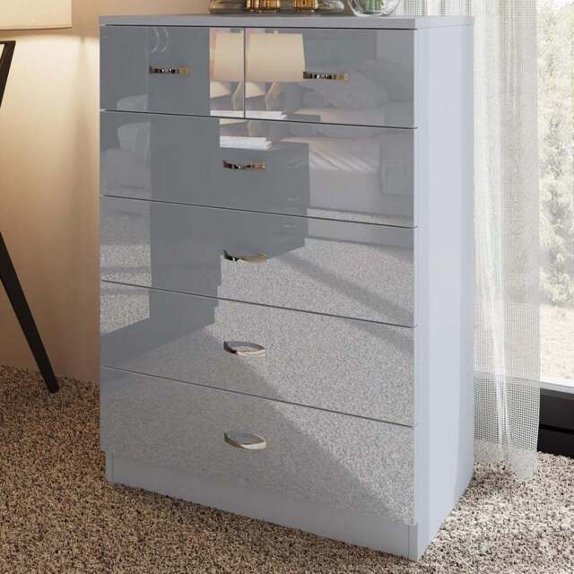 FWStyle Chilton 6 Drawer Grey Gloss Chest of Drawers - Wilko - image 1