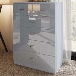 FWStyle Chilton 6 Drawer Grey Gloss Chest of Drawers - Wilko