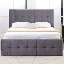 Portland Kosy Koala Small Double Grey Velvet Cushioned Gas Lift Ottoman Bed with Mattress - Wilko - thumbnail 1