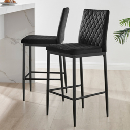 Furniturebox Modern Valera Black Velvet Bar Stool Set of 2 - Wilko