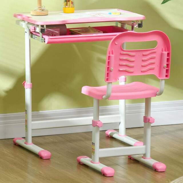 Playful Haven 2 Piece Kids Desk and Chair Set Pink - Size: 66 x 47 x 77cm - Wilko - image 1
