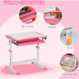 Playful Haven 2 Piece Kids Desk and Chair Set Pink - Size: 66 x 47 x 77cm - Wilko - thumbnail 6