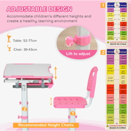 Playful Haven 2 Piece Kids Desk and Chair Set Pink - Size: 66 x 47 x 77cm - Wilko - thumbnail 7