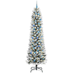vidaXL Pre-Lit Warm White LED and Blue Baubles White Artificial Christmas Tree with Stand 7.8ft - Wilko
