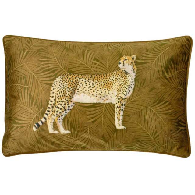 Paoletti Cheetah Forest Gold Velvet Cushion - Size: 50 x 30cm - Wilko - image 1