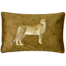 Paoletti Cheetah Forest Gold Velvet Cushion - Size: 50 x 30cm - Wilko