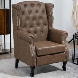 Portland Chesterfield Brown Tufted Wing Back Accent Chair - Size: Single - Wilko