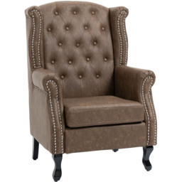 Portland Chesterfield Brown Tufted Wing Back Accent Chair - Size: Single - Wilko - thumbnail 3