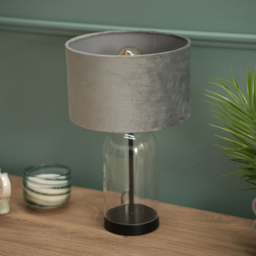 ValueLights Jessy Black and Grey Velvet Shade Glass LED Table Lamp - Size: 45 x 25 x 25cm - Wilko - thumbnail 6