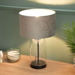 ValueLights Jessy Black and Grey Velvet Shade Glass LED Table Lamp - Size: 45 x 25 x 25cm - Wilko - thumbnail 4