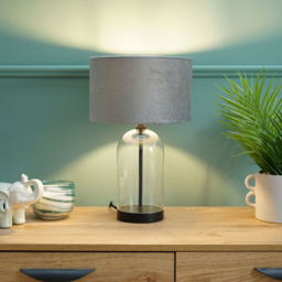 ValueLights Jessy Black and Grey Velvet Shade Glass LED Table Lamp - Size: 45 x 25 x 25cm - Wilko - thumbnail 3