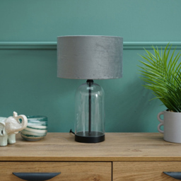ValueLights Jessy Black and Grey Velvet Shade Glass LED Table Lamp - Size: 45 x 25 x 25cm - Wilko - thumbnail 5