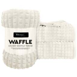Velosso Ivory Waffle Plush Throw 127 x 152cm - Size: 127 x 152 x 1cm - Wilko