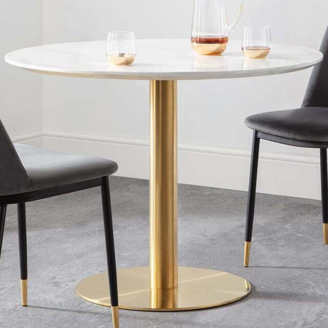 Julian Bowen Palermo 4 Seater Round Pedestal Table White Marble and Gold - Wilko - image 1