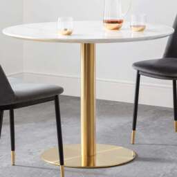 Julian Bowen Palermo 4 Seater Round Pedestal Table White Marble and Gold - Wilko