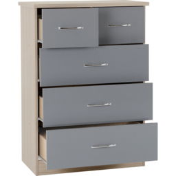 Seconique Nevada 5 Drawer Grey Gloss Light Oak Veneer Chest of Drawers - Wilko - thumbnail 5