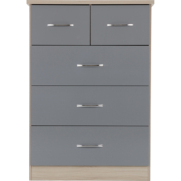 Seconique Nevada 5 Drawer Grey Gloss Light Oak Veneer Chest of Drawers - Wilko - thumbnail 4
