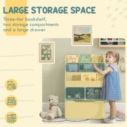 HOMCOM 3 Shelf Single Drawer Green Kids Bookcase - Wilko - thumbnail 6