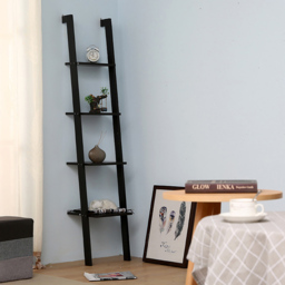 Living and Home 4 Tier Black Wooden Wall Ladder Shelf - Size: 4 Shelf - Wilko - thumbnail 4