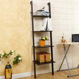 Living and Home 4 Tier Black Wooden Wall Ladder Shelf - Size: 4 Shelf - Wilko