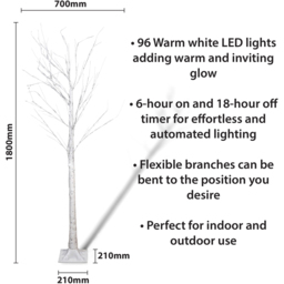 St Helens Indoor and Outdoor LED Light Birch Tree 180 x 70cm - Size: 6ft - White - Wilko - thumbnail 5