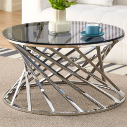 Comfy Living Silver Round Tinted Glass Coffee Table - Size: 43 x 80 x 80cm - Wilko