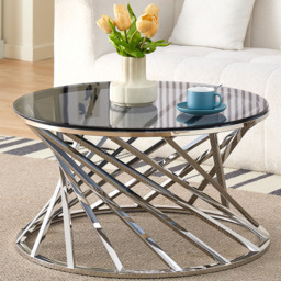 Comfy Living Silver Round Tinted Glass Coffee Table - Size: 43 x 80 x 80cm - Wilko - thumbnail 4