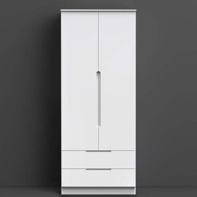 Crowndale Milan 2 Door 2 Drawer Gloss White Tall Double Wardrobe - Size: 2 Door, 2 Drawer - Wilko - image 1