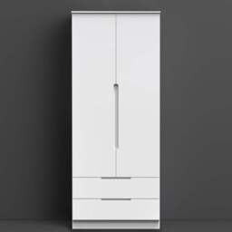 Crowndale Milan 2 Door 2 Drawer Gloss White Tall Double Wardrobe - Size: 2 Door, 2 Drawer - Wilko - thumbnail 1