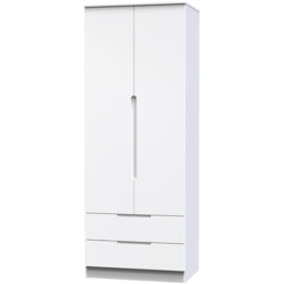 Crowndale Milan 2 Door 2 Drawer Gloss White Tall Double Wardrobe - Size: 2 Door, 2 Drawer - Wilko - thumbnail 5