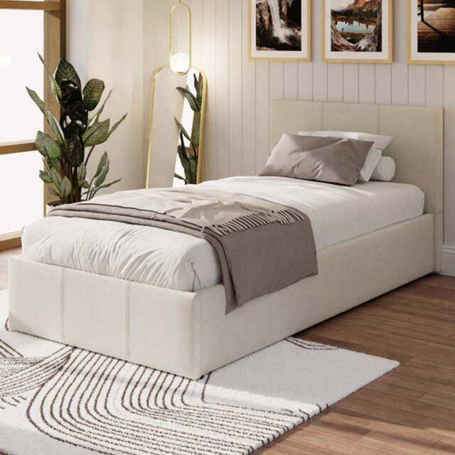 GFW Single Natural Fabric Ottoman Bed - Cream - Wilko - image 1