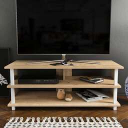 Decorotika Pueblo 4 Open Shelf White and Oak Wide TV Unit - Size: 47 x 120 x 45cm - Multi - Wilko
