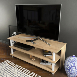 Decorotika Pueblo 4 Open Shelf White and Oak Wide TV Unit - Size: 47 x 120 x 45cm - Multi - Wilko - thumbnail 6