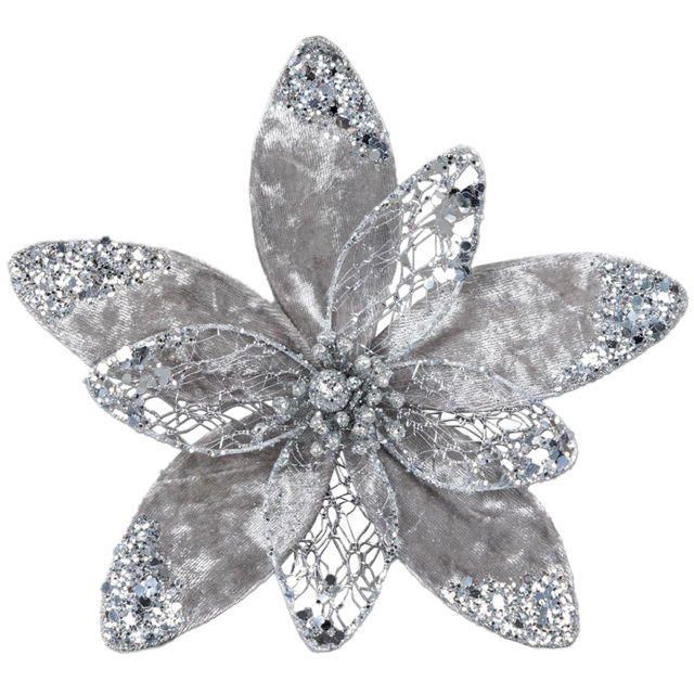 Shatchi Silver Poinsettia Flower 6 Pack - Size: 80 x 1.6 x 1.6cm - Wilko - image 1